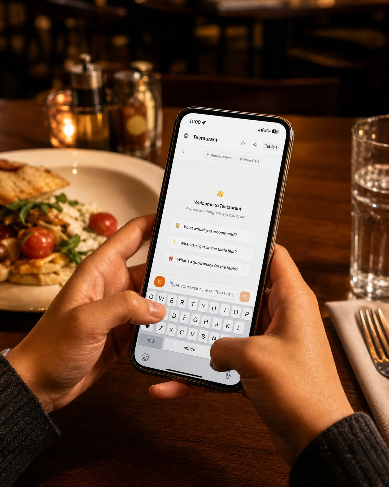 Customer typing an Orderly chat order